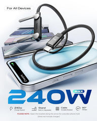 240W Fast C type Charging Cable with Built-in Phone Stand